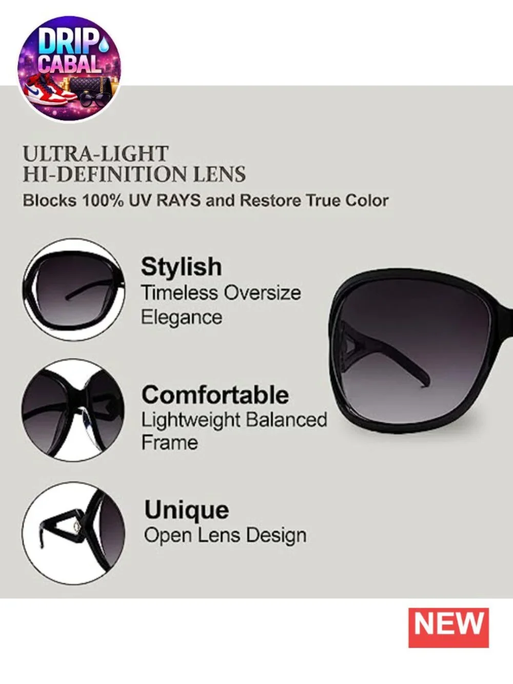Oversized Vintage Jackie O Sunglasses for Women, 100% UV Protection